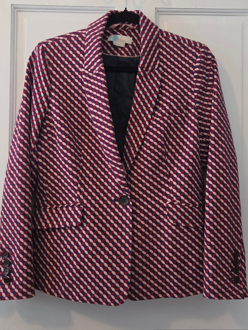 Boden Nell Ponte Blazer US 8 UK 12 Tailored Stretch Geometric Jacket